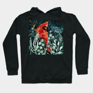 Snowy Cardinal Negative Watercolor Painting Hoodie